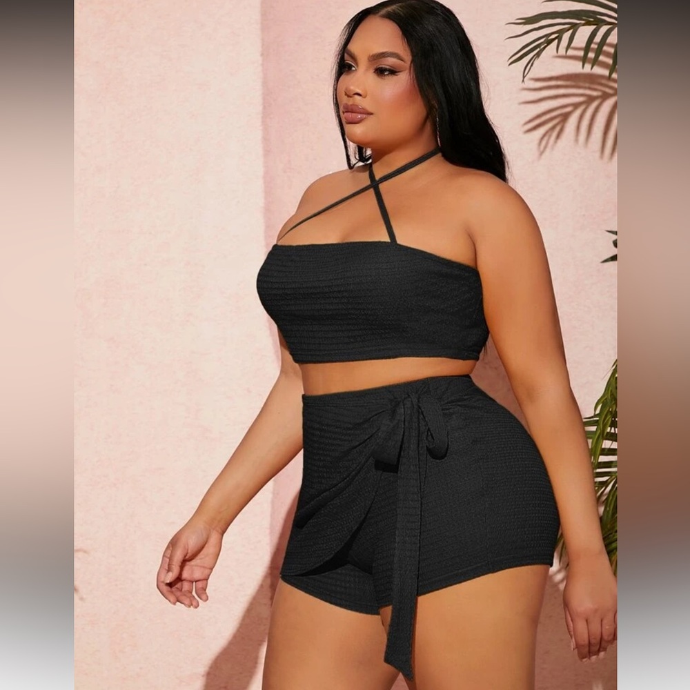 Black Halter Crop Top and Skort Set